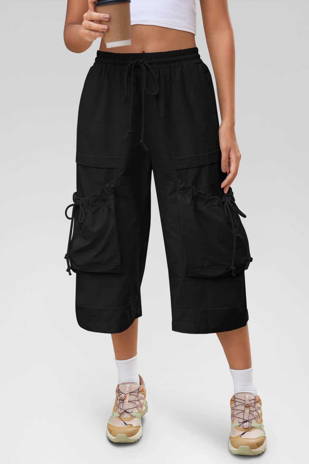 Aoysky Womens Black Cargo Capri Pants