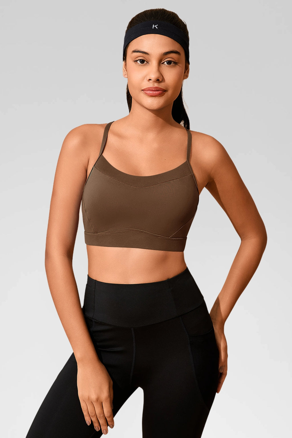 Aoysky Womens Brown Racerback Sports Bra