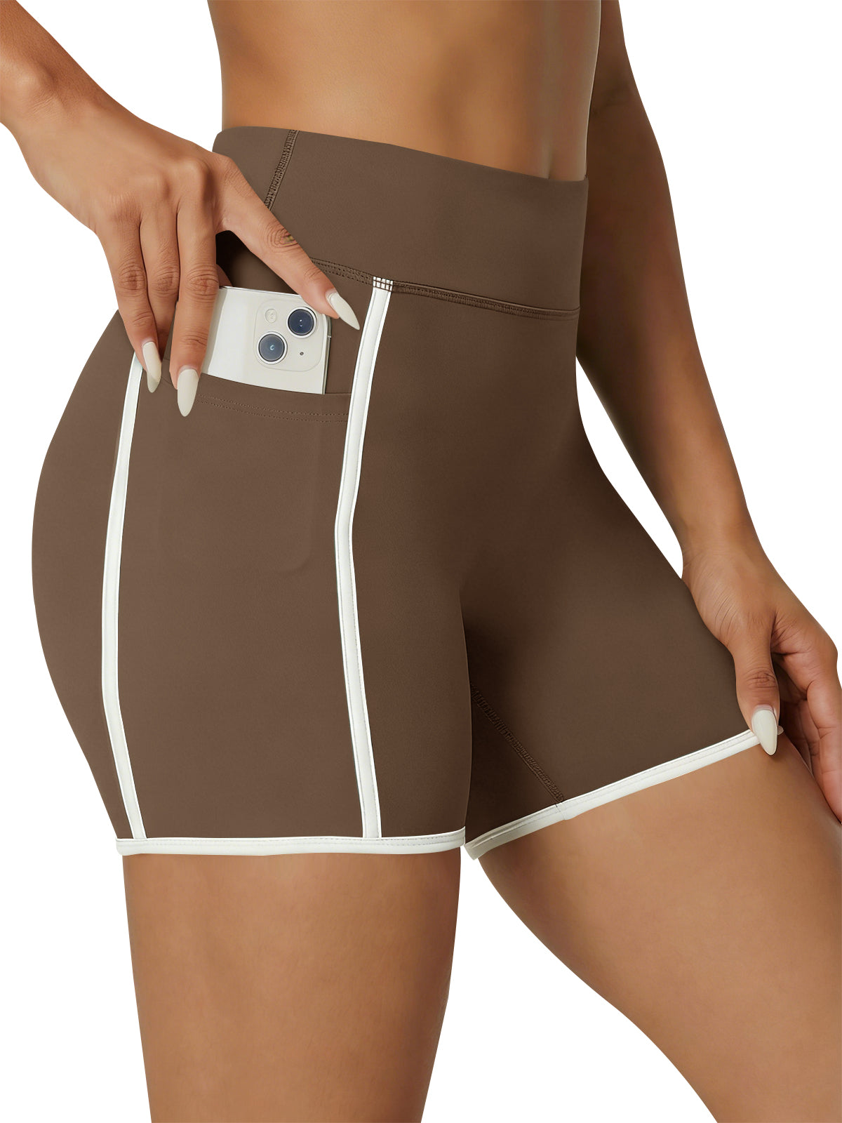 Aoysky Womens Brown High Waist Biker Shorts