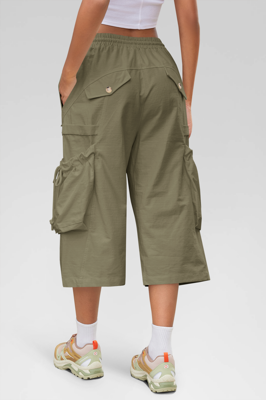 Aoysky Womens Army Green Cargo Capri Pants