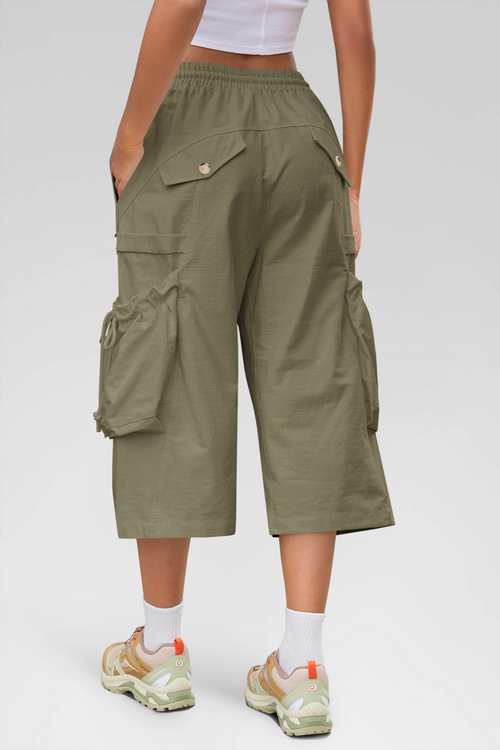 Aoysky Womens Army Green Cargo Capri Pants