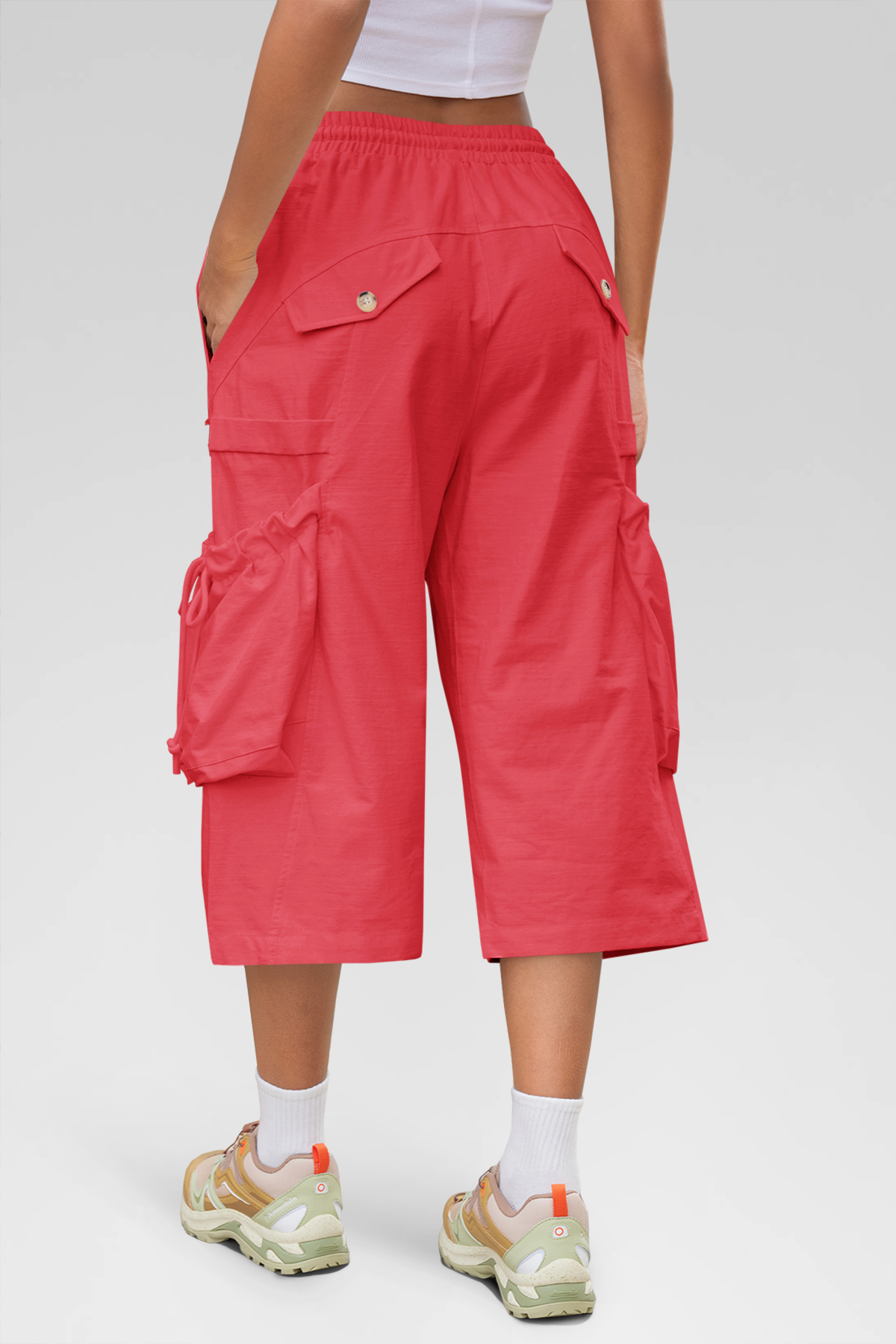 Aoysky Womens Red Cargo Capri Pants