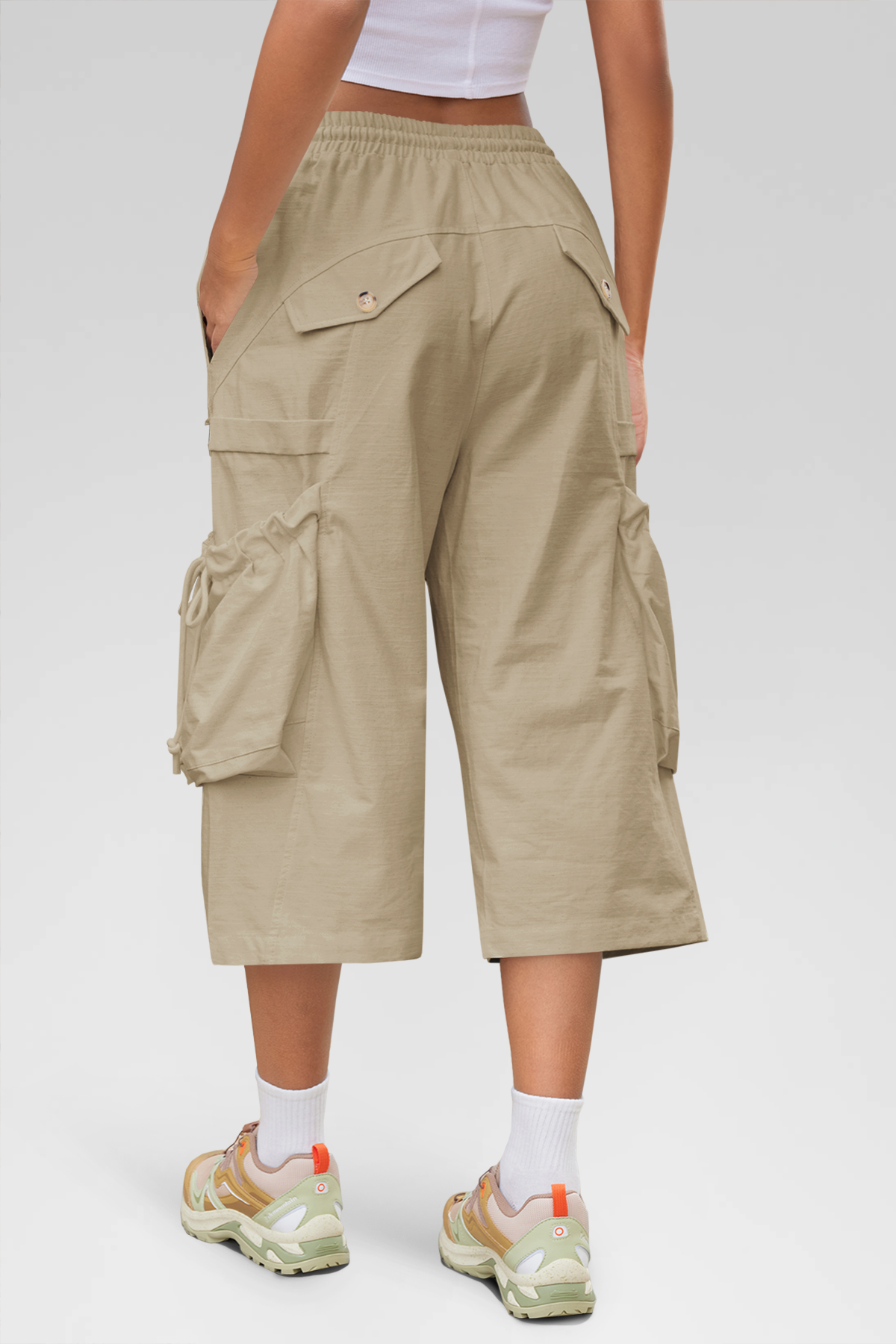 Aoysky Womens Khaki Cargo Capri Pants