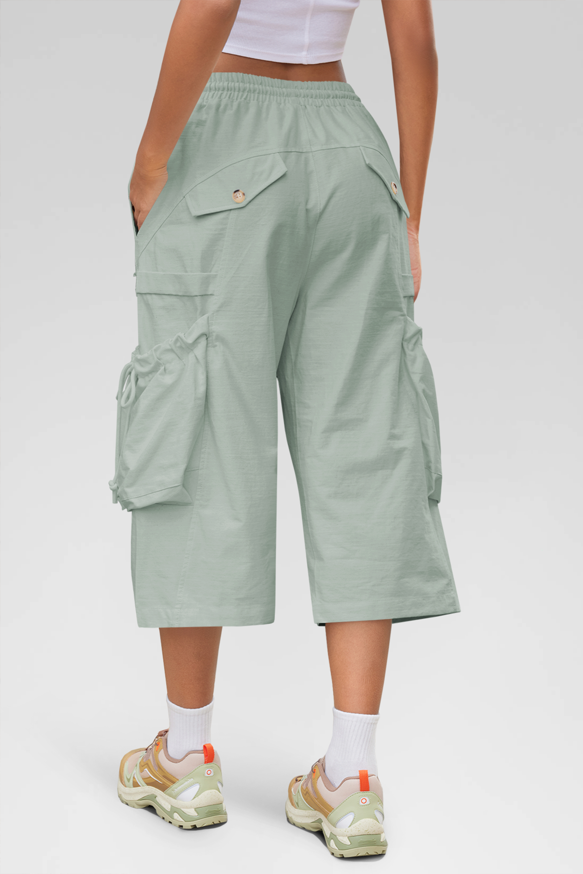 Aoysky Womens Light Grey Cargo Capri Pants