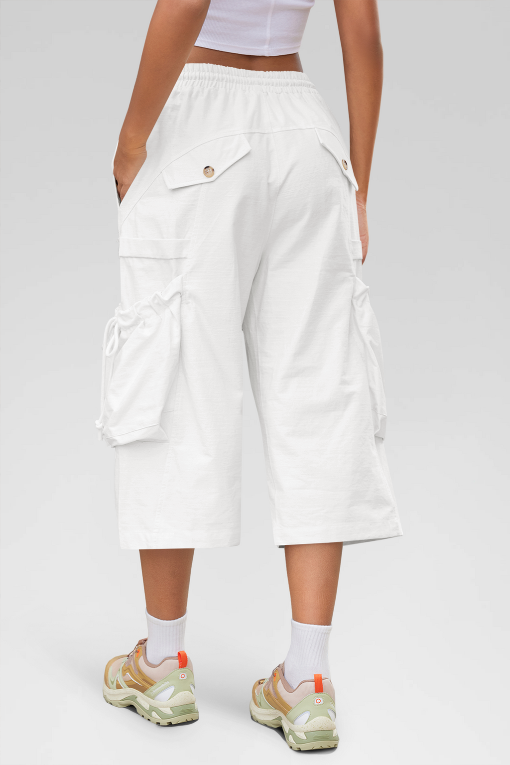 Aoysky Womens White Cargo Capri Pants