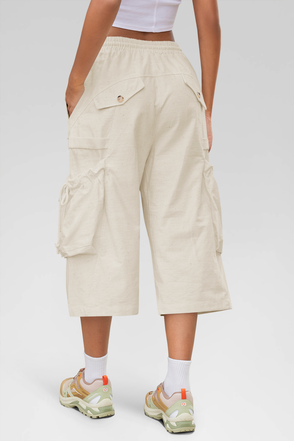 Aoysky Womens Apricot Cargo Capri Pants