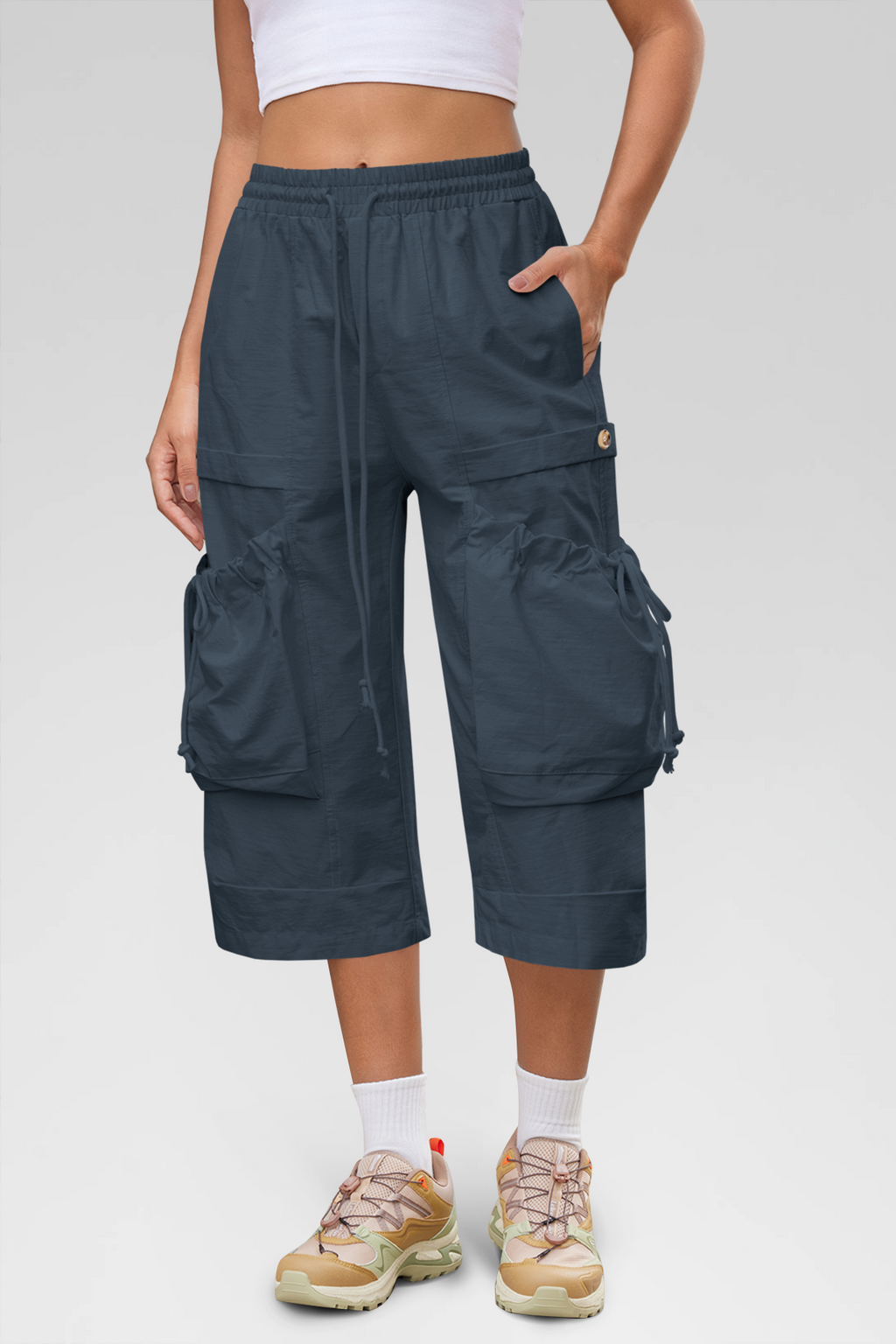 Aoysky Womens Dark Blue Cargo Capri Pants