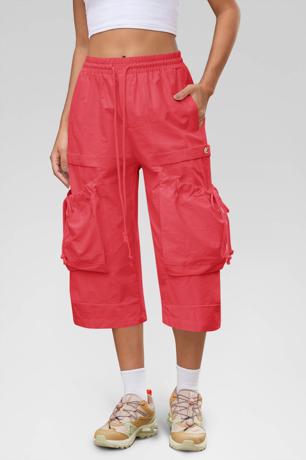 Aoysky Womens Red Cargo Capri Pants