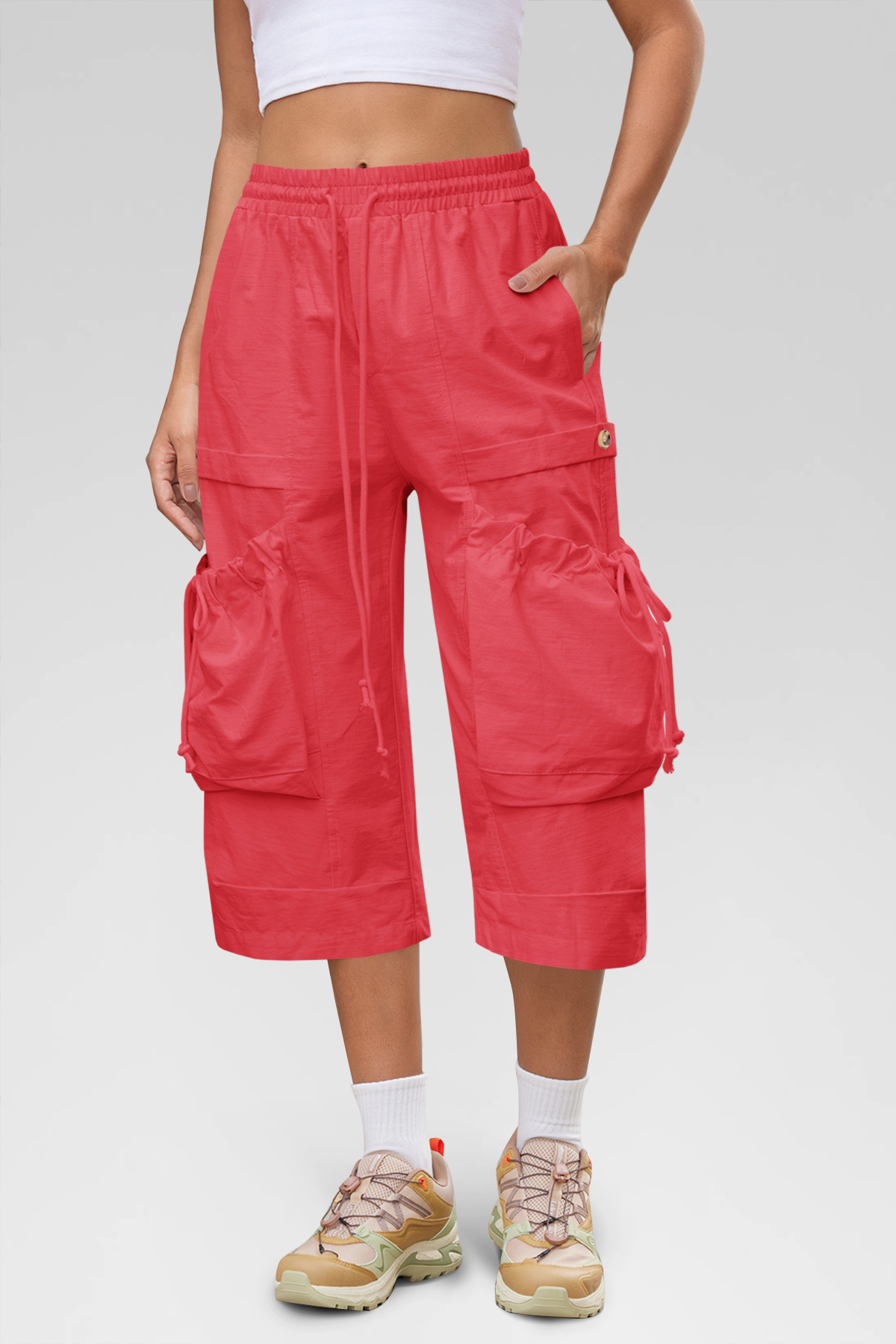 Aoysky Womens Red Cargo Capri Pants