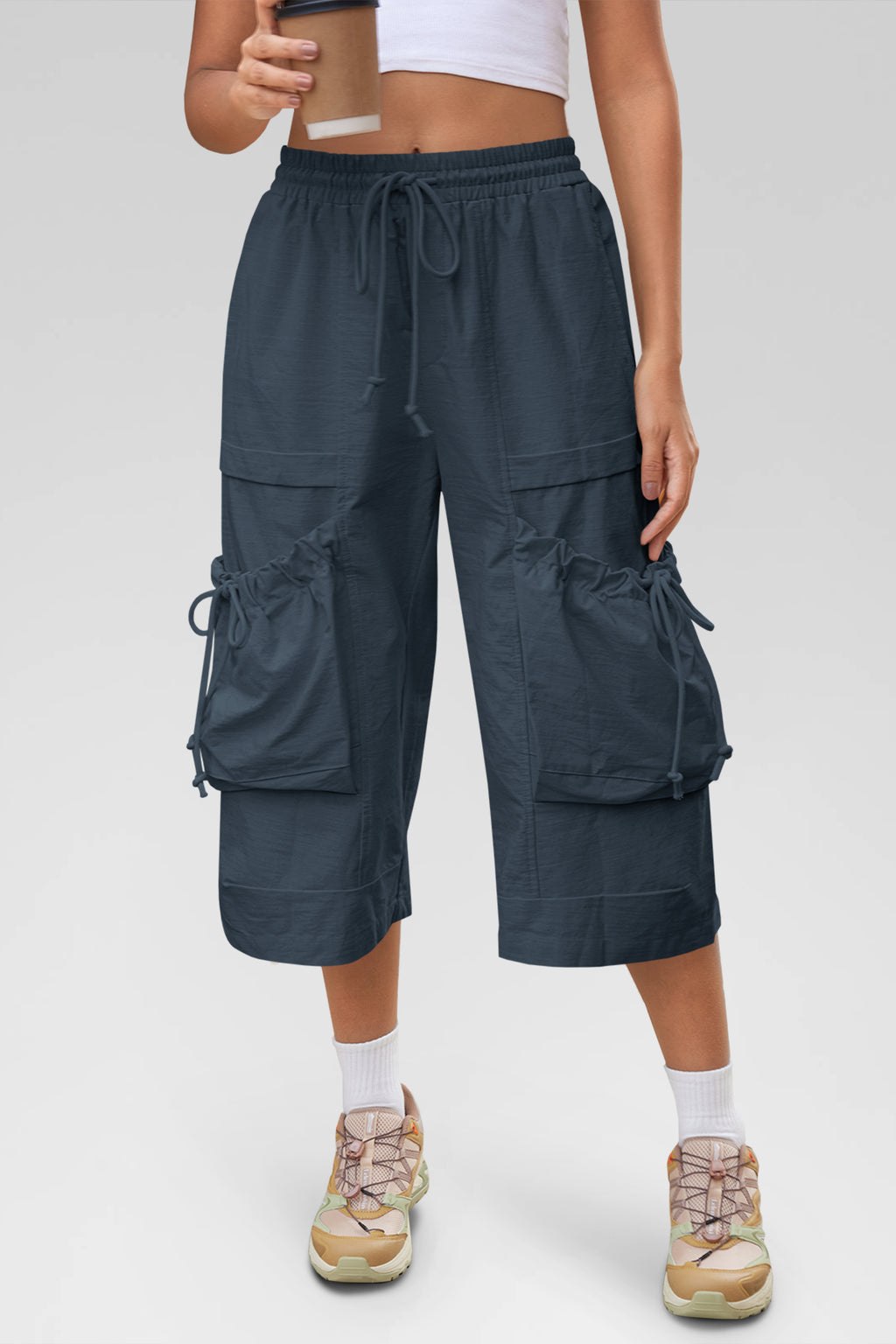 Aoysky Womens Dark Blue Cargo Capri Pants