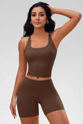 Aoysky Womens Brown Halter Workout Set