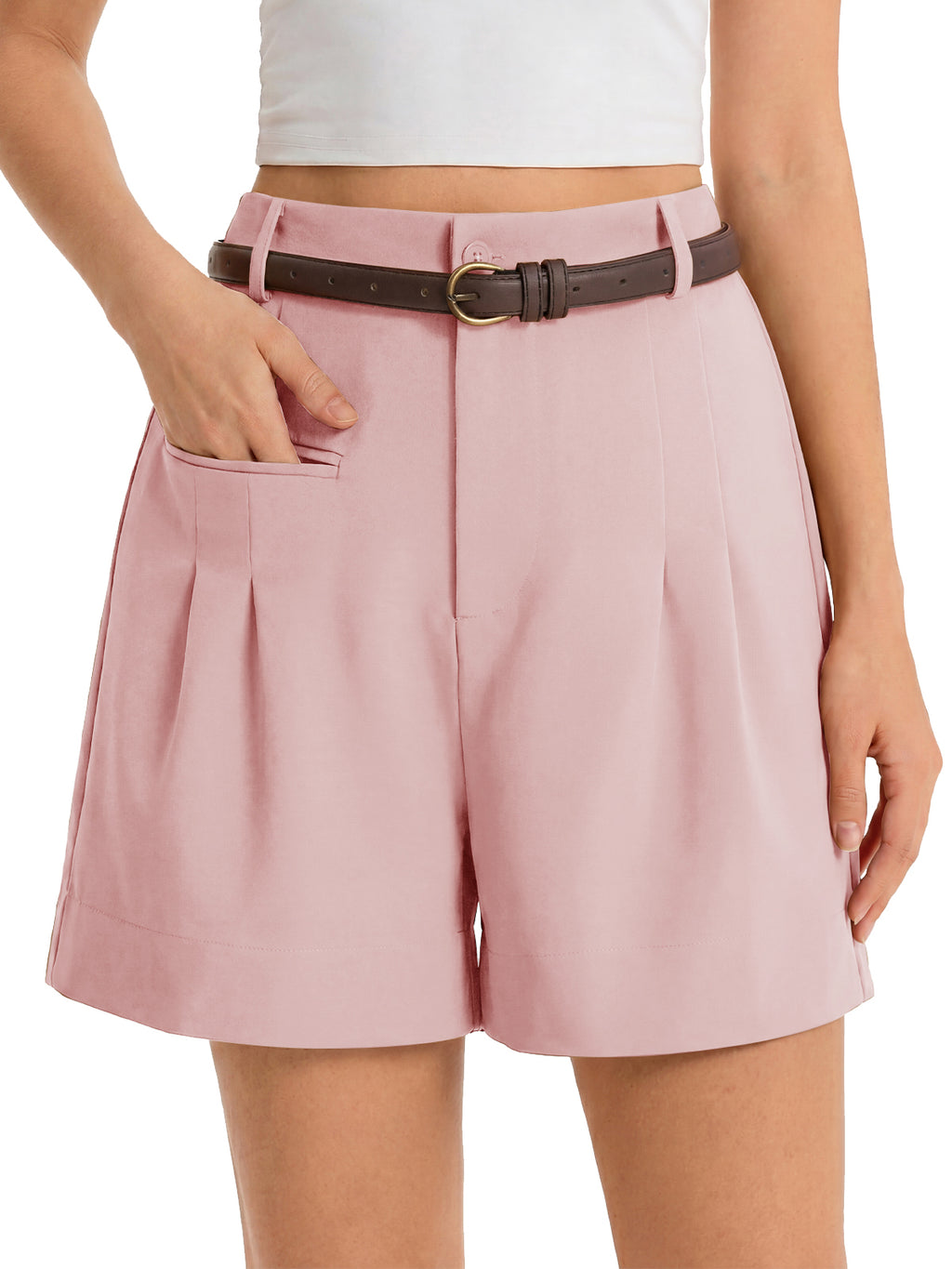 Aoysky Womens Pink Pleated Dress Shorts
