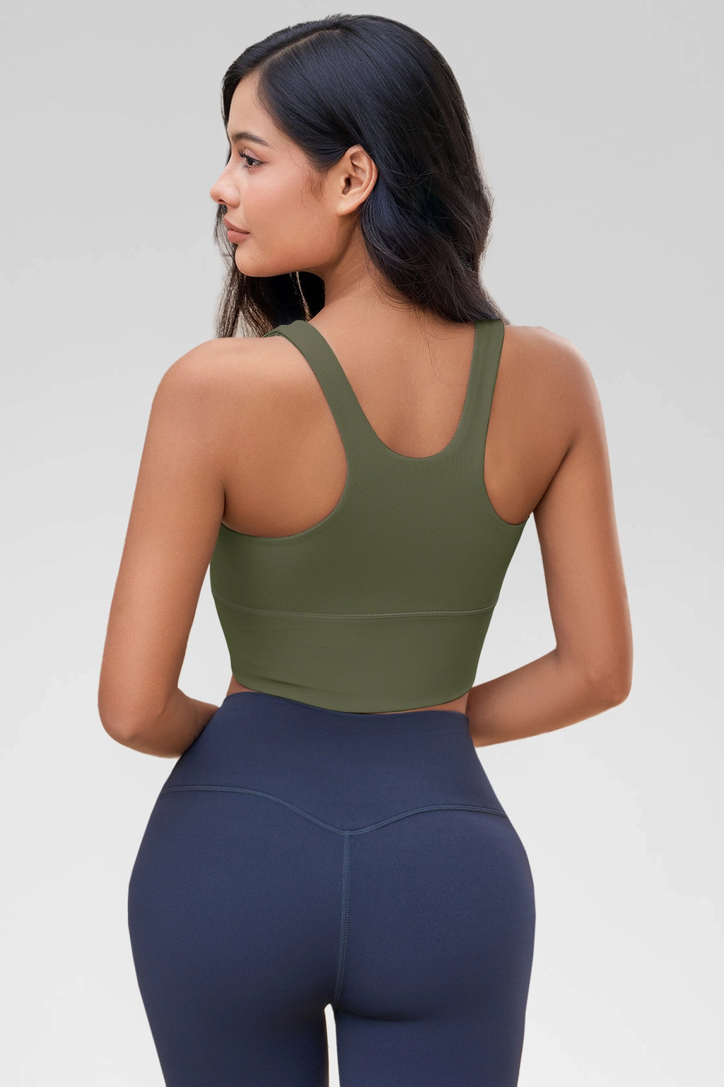 Aoysky Womens Army Green Ribbed Racerback Tank