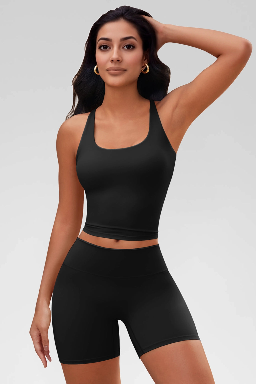 Aoysky Womens Black Halter Workout Set