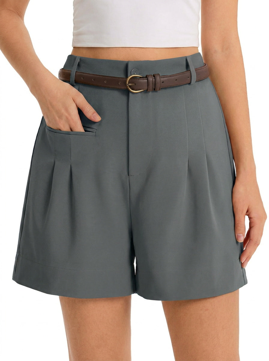 Aoysky Womens Grey Pleated Dress Shorts