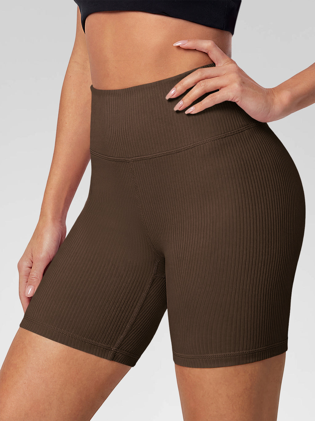 Aoysky Womens Brown Ribbed Biker Shorts