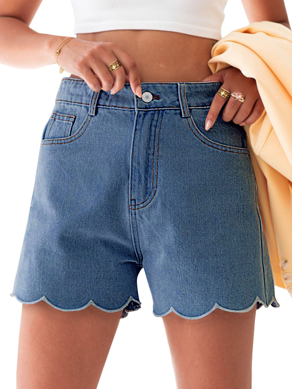 Aoysky Womens Blue Wave Hem Denim Shorts