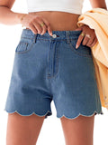 Aoysky Womens Blue Wave Hem Denim Shorts