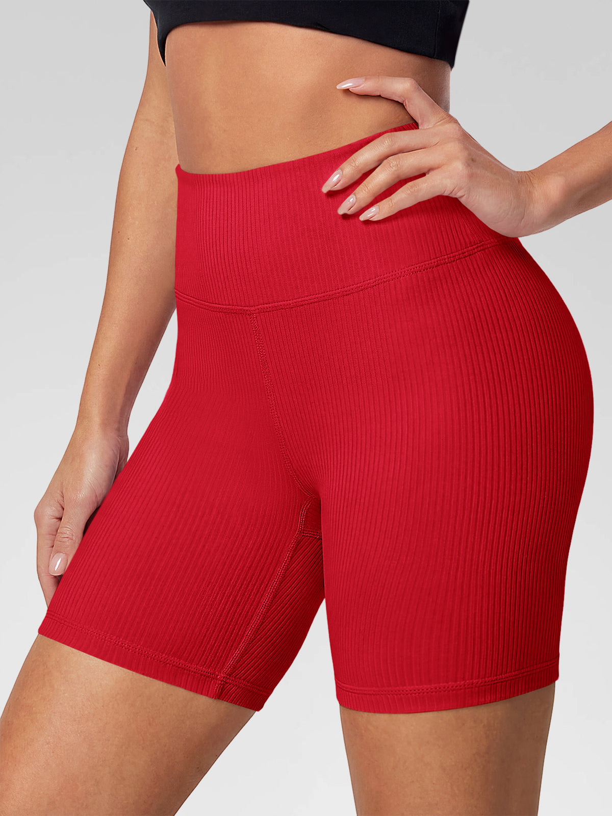 Aoysky Womens Red Ribbed Biker Shorts