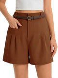 Aoysky Womens Coffee Pleated Dress Shorts
