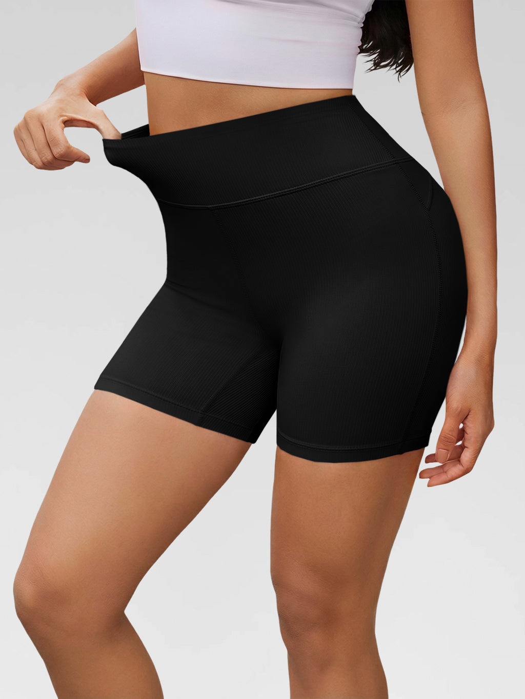 Aoysky Womens Black Ribbed Biker Shorts