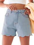 Aoysky Womens Baby Blue Wave Hem Denim Shorts