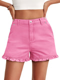 Aoysky Womens Pink Ruffle Denim Shorts