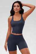 Aoysky Womens Dark Blue Halter Workout Set