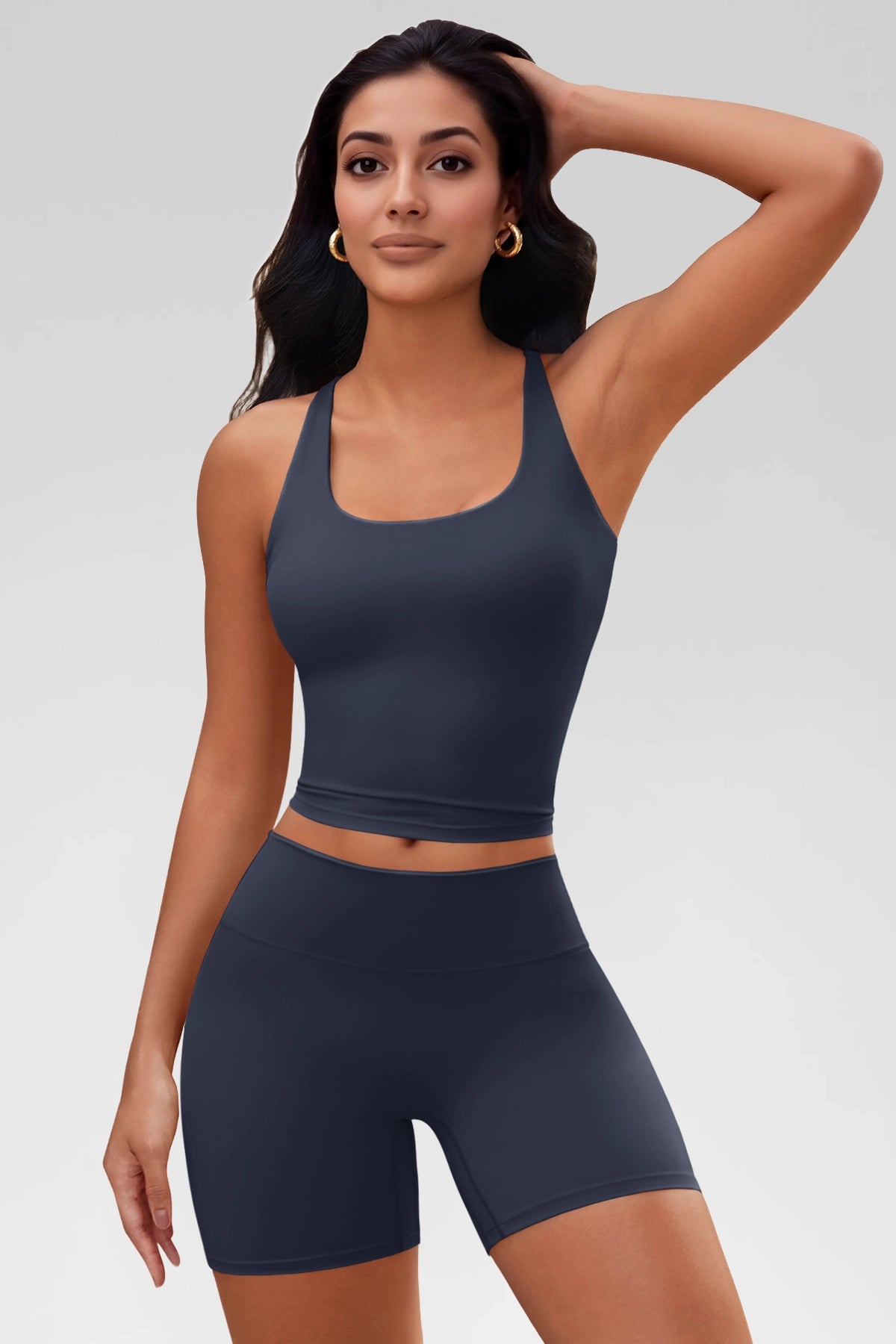 Aoysky Womens Dark Blue Halter Workout Set