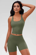Aoysky Womens Army Green Halter Workout Set