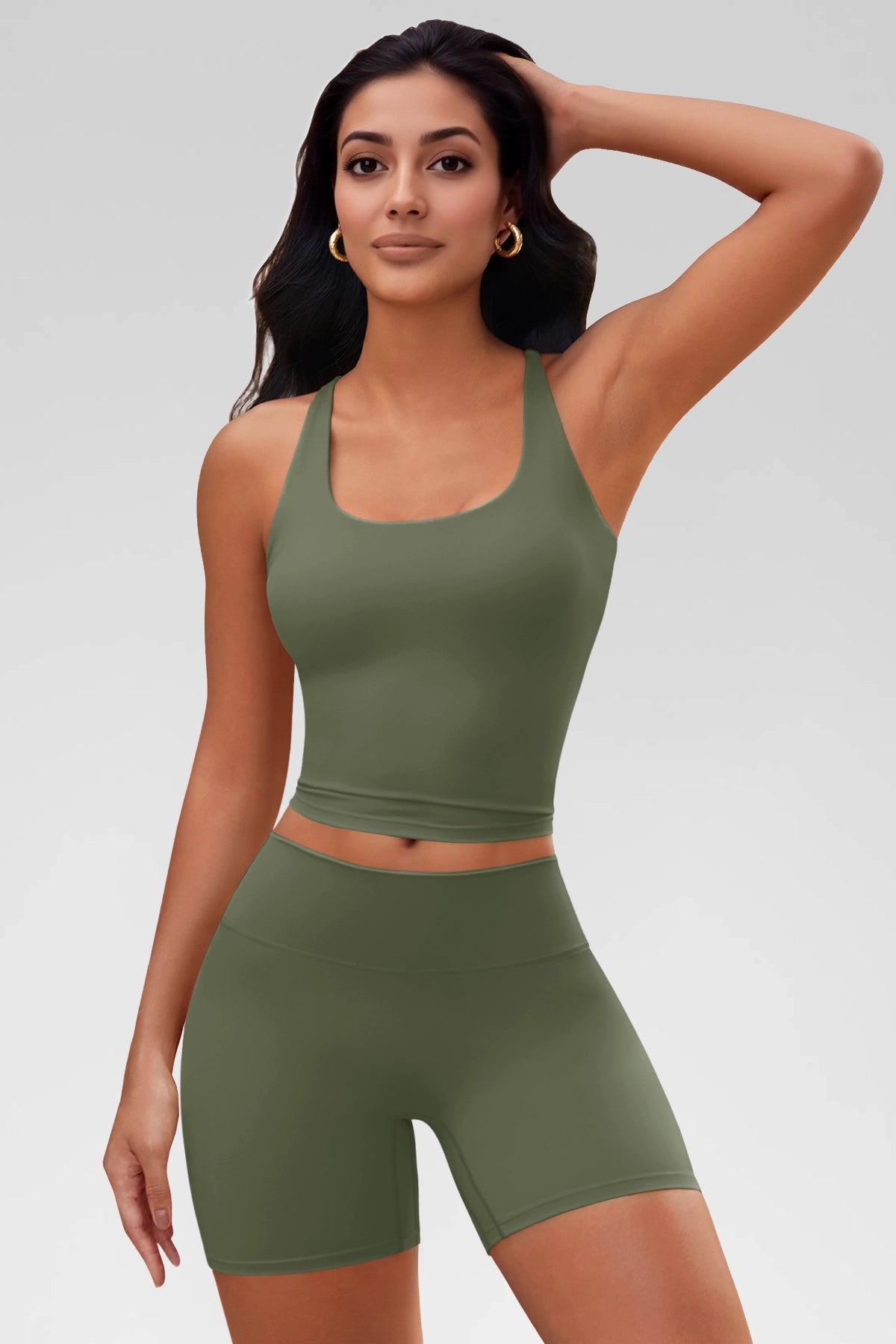 Aoysky Womens Army Green Halter Workout Set