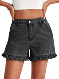 Aoysky Womens Grey Ruffle Denim Shorts