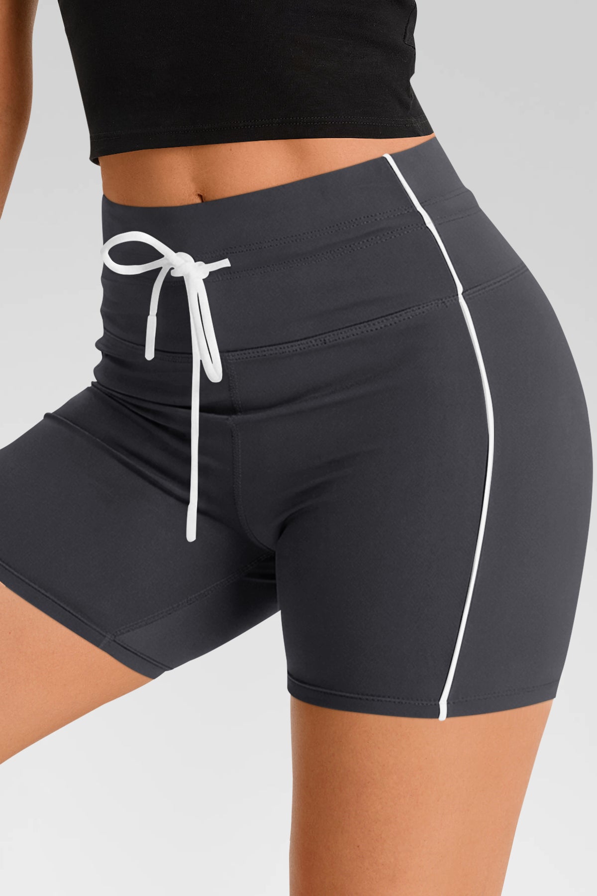 Aoysky Womens Dark Grey Drawstring Biker Shorts