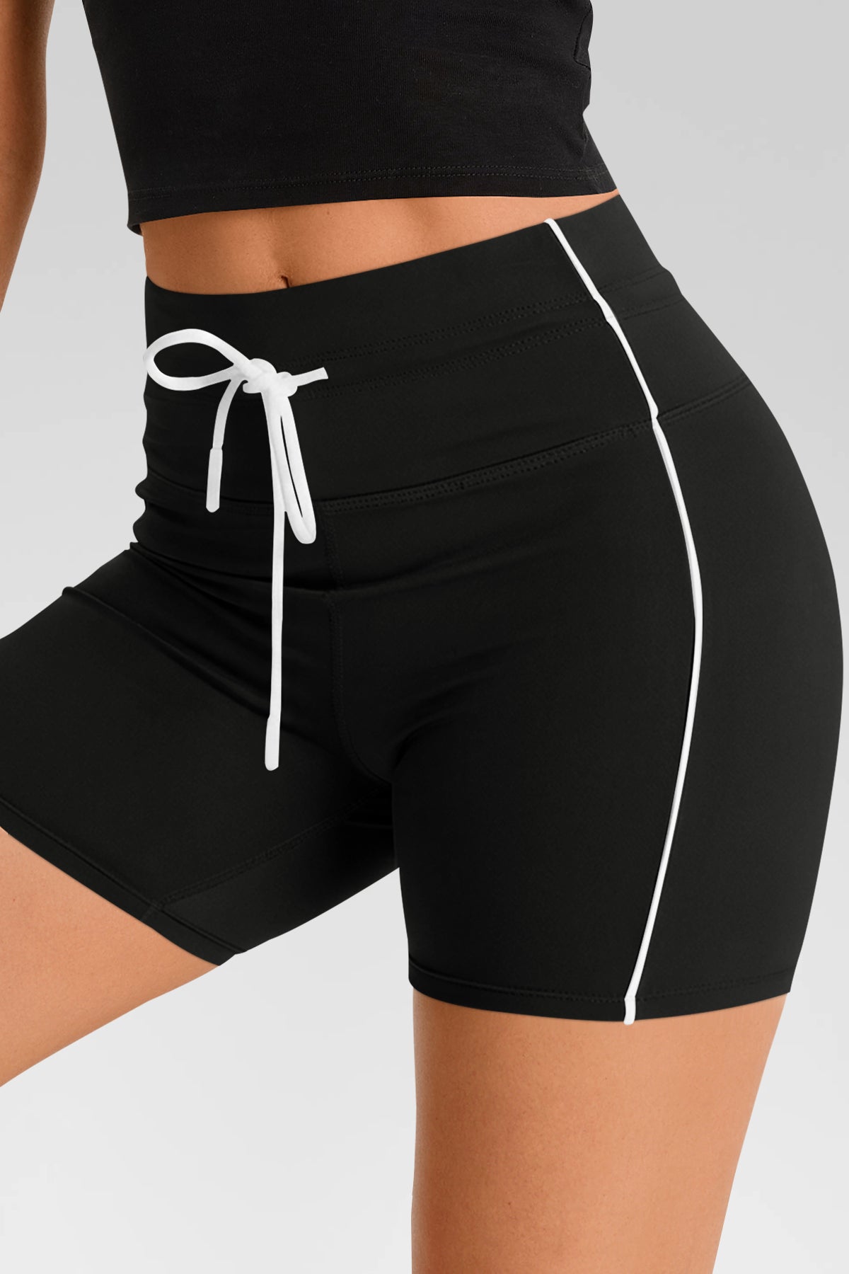 Aoysky Womens Black Drawstring Biker Shorts