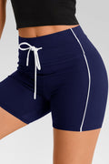 Aoysky Womens Dark Blue Drawstring Biker Shorts