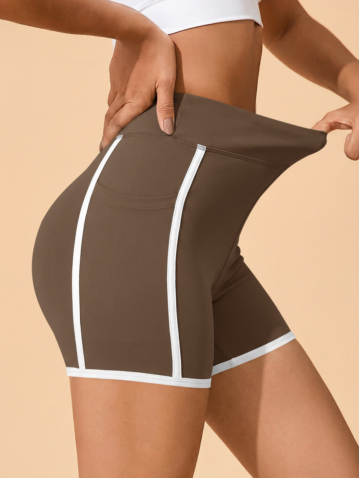 Aoysky Womens Brown High Waist Biker Shorts