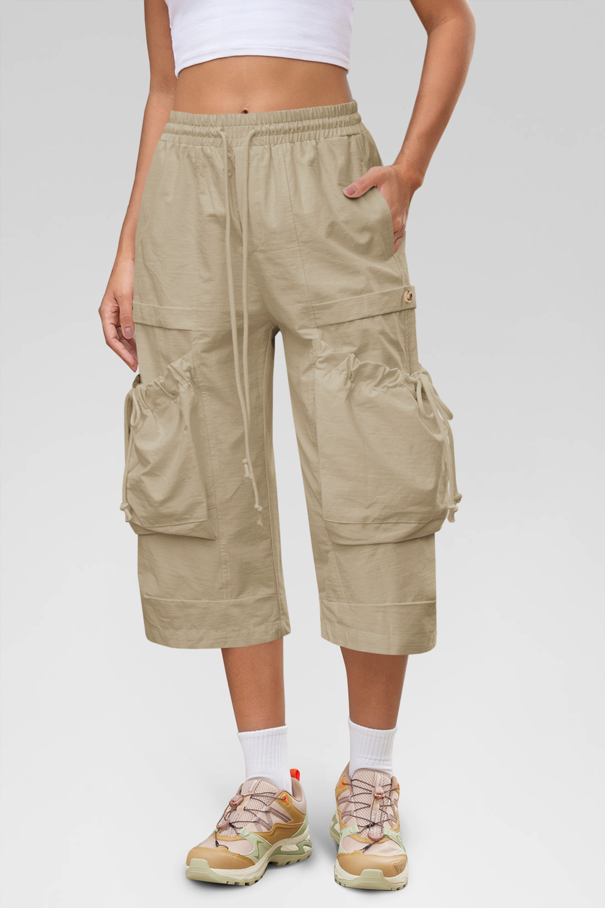 Aoysky Womens Khaki Cargo Capri Pants