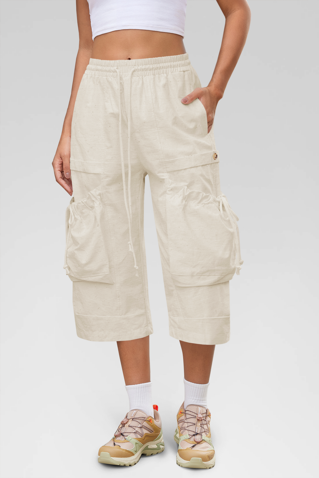Aoysky Womens Apricot Cargo Capri Pants
