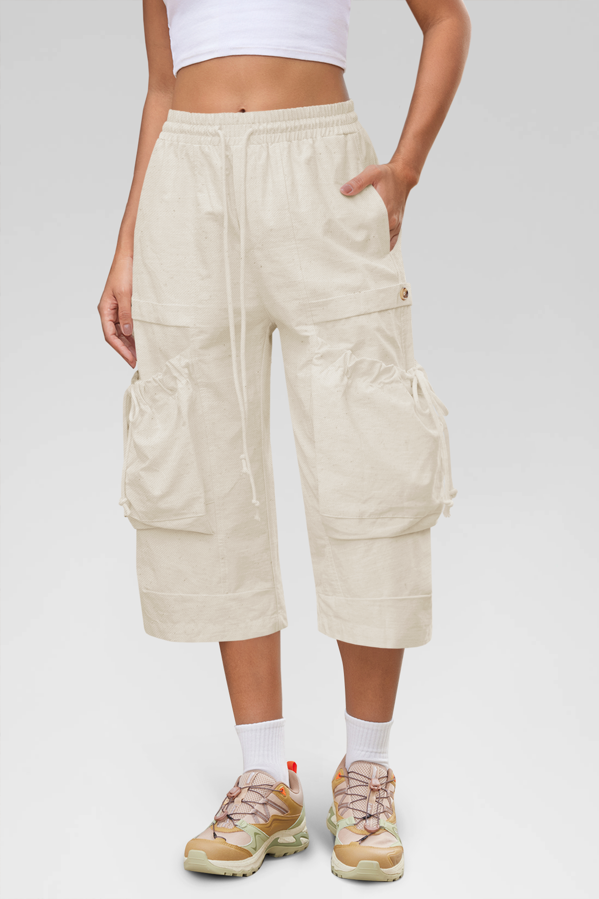 Aoysky Womens Apricot Cargo Capri Pants