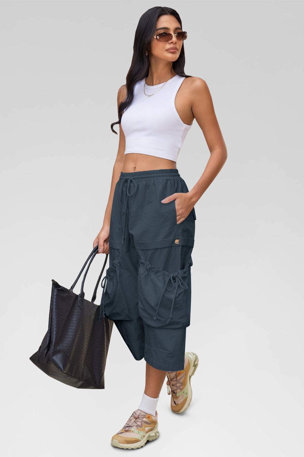 Aoysky Womens Dark Blue Cargo Capri Pants