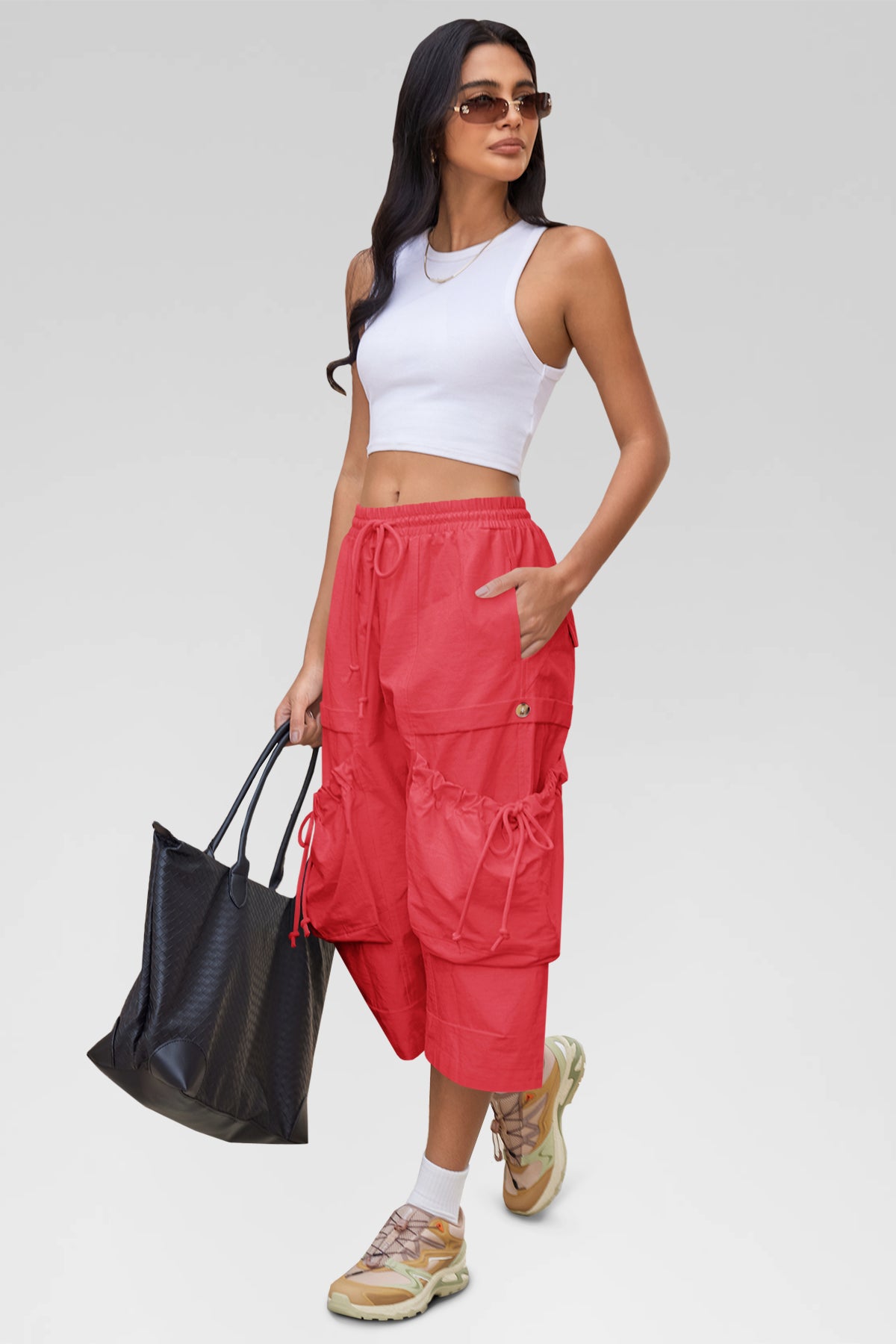 Aoysky Womens Red Cargo Capri Pants
