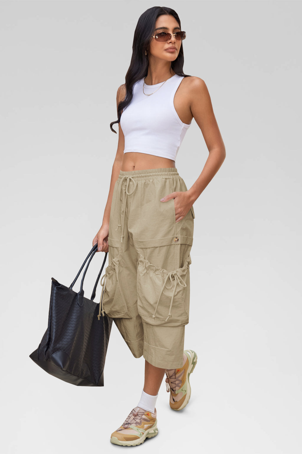 Aoysky Womens Khaki Cargo Capri Pants