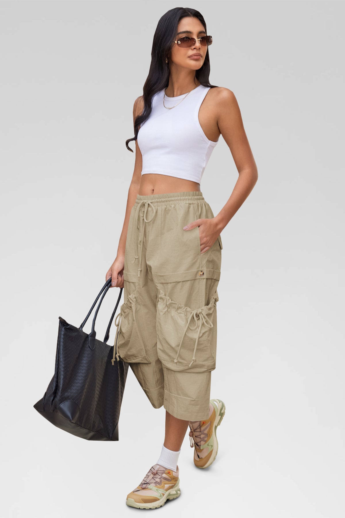 Aoysky Womens Khaki Cargo Capri Pants