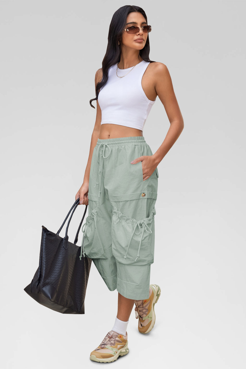 Aoysky Womens Light Grey Cargo Capri Pants