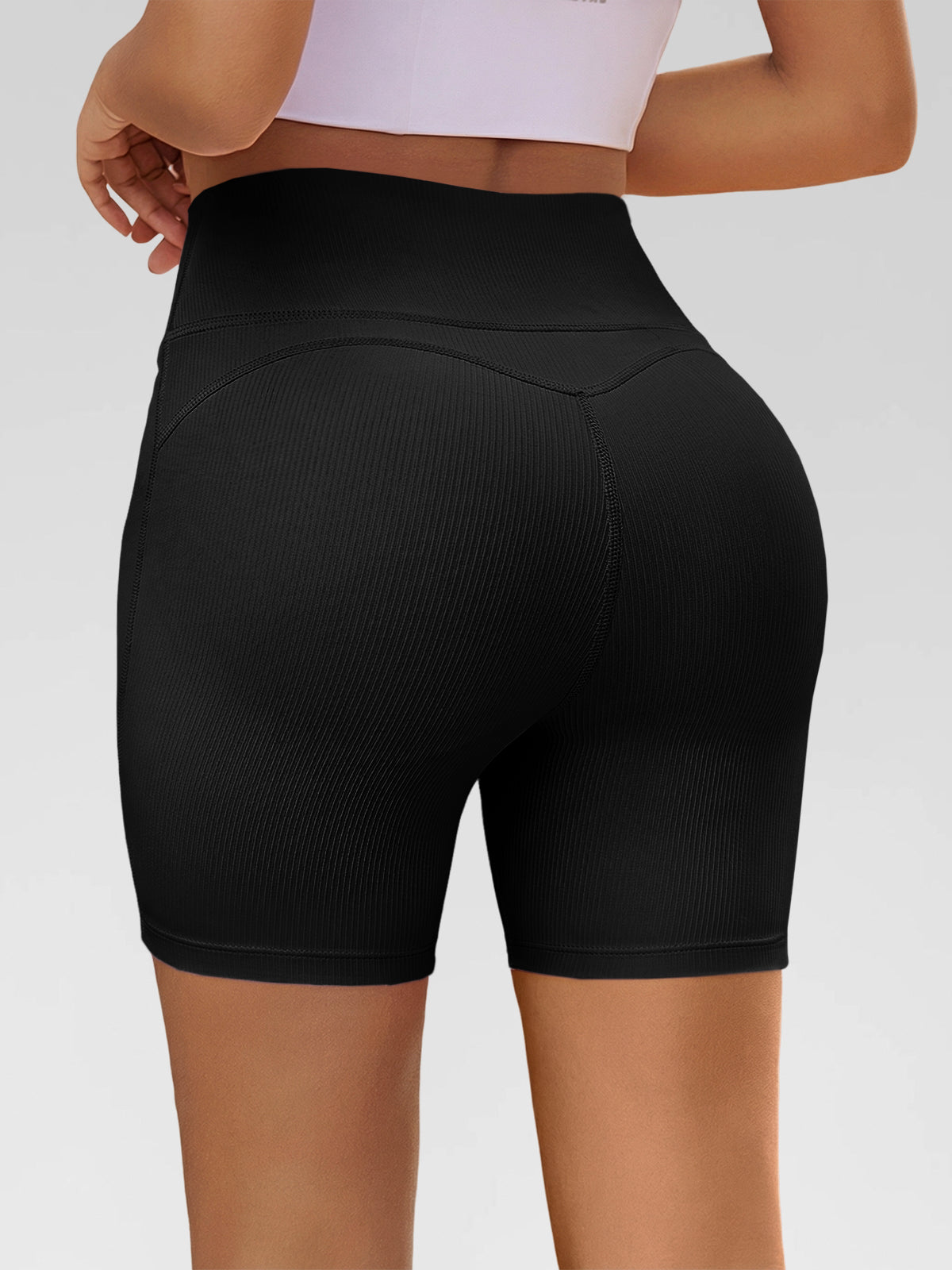 Aoysky Womens Black Ribbed Biker Shorts