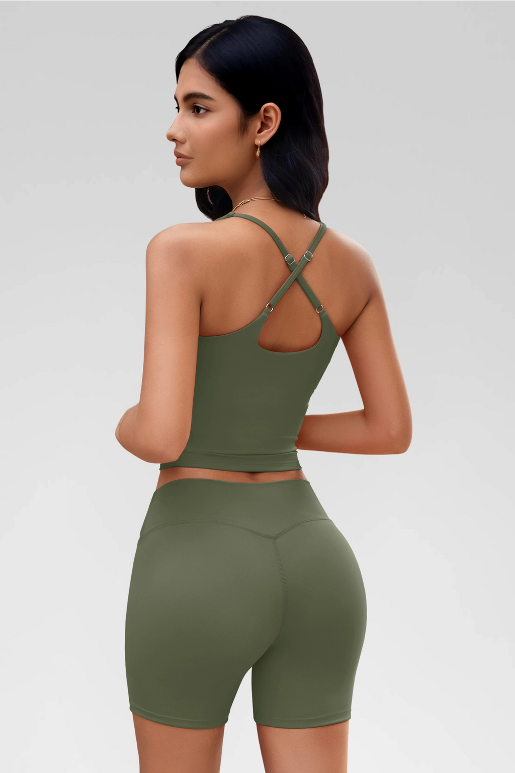 Aoysky Womens Army Green Halter Workout Set