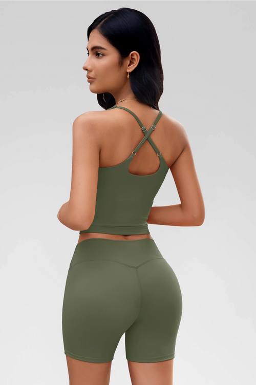 Aoysky Womens Army Green Halter Workout Set