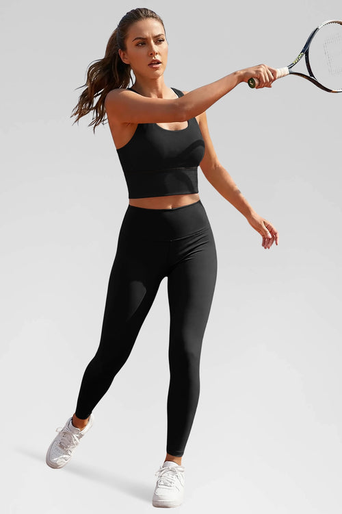 Aoysky Womens Black Ribbed Racerback Tank