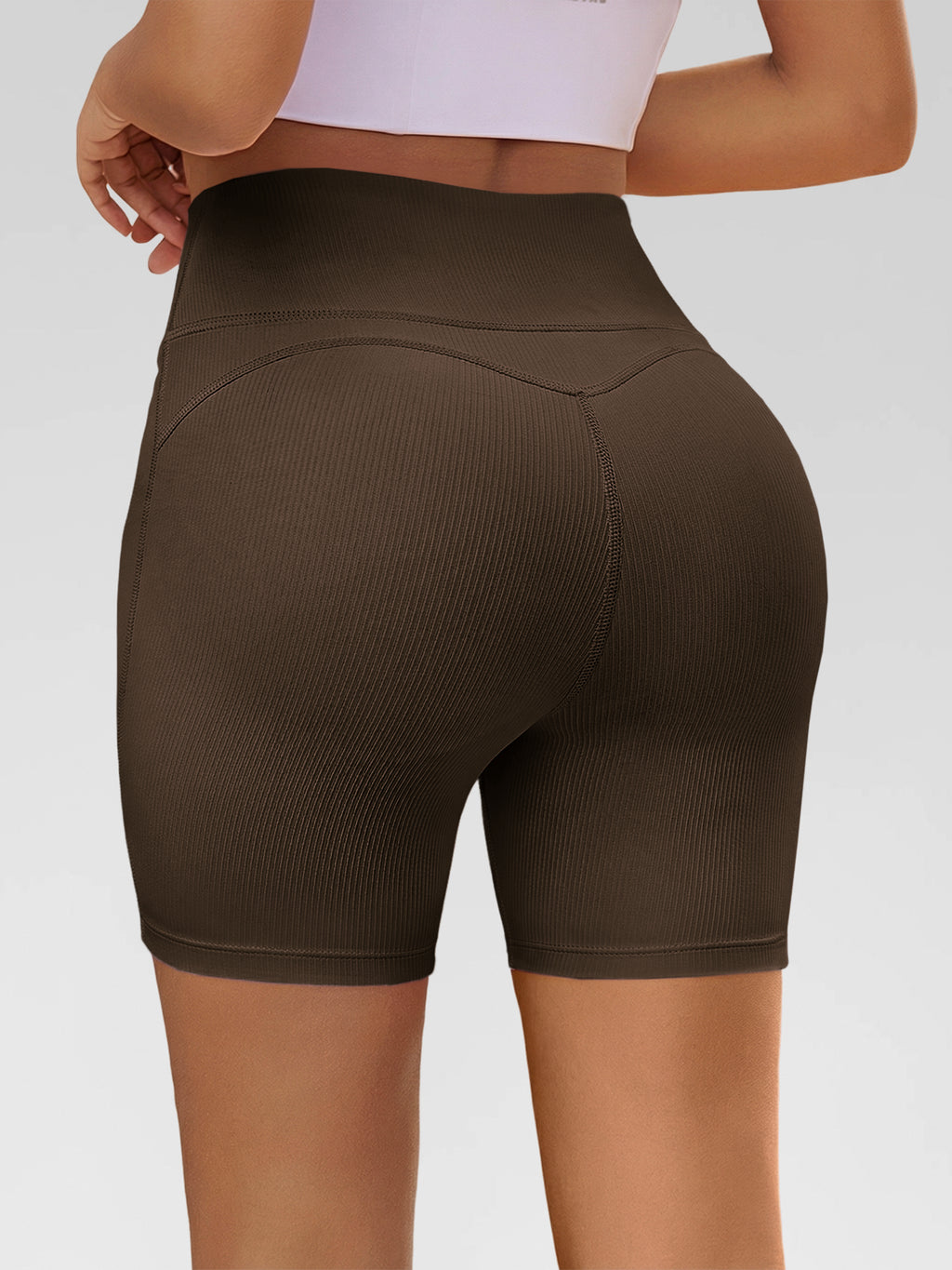 Aoysky Womens Brown Ribbed Biker Shorts