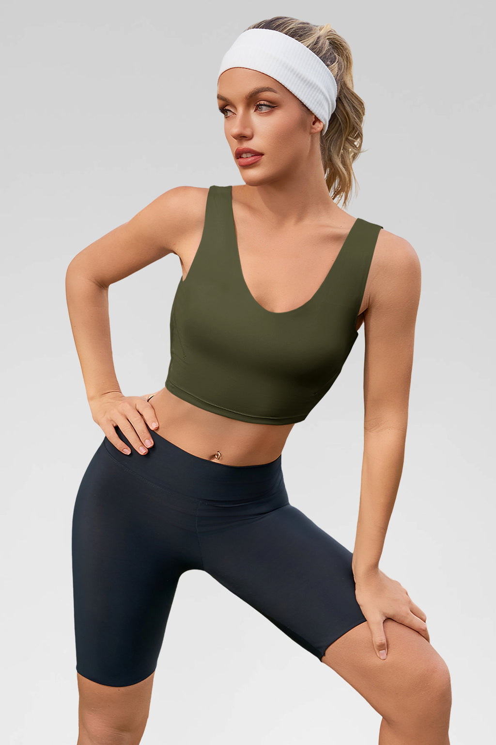 Aoysky Womens Army Green V Neck Workout Tank